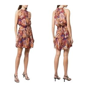 A.L.C Cory Paisley Print Halter Silk Dress